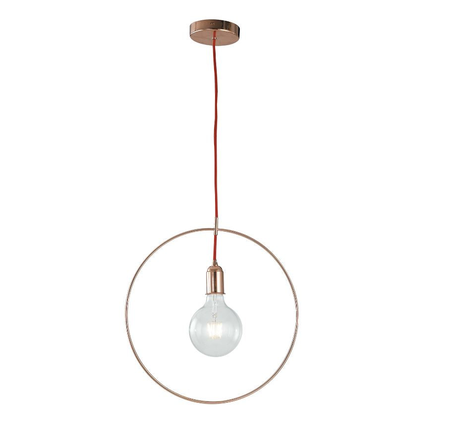 Sospensione sfera in metallo oro rosa cavo tessuto rosso 1XE27 non incl. D.40cm FRIDA Sospensione sfera in metallo oro rosa cavo tessuto rosso 1XE27 non incl. D.40cm FRIDA
